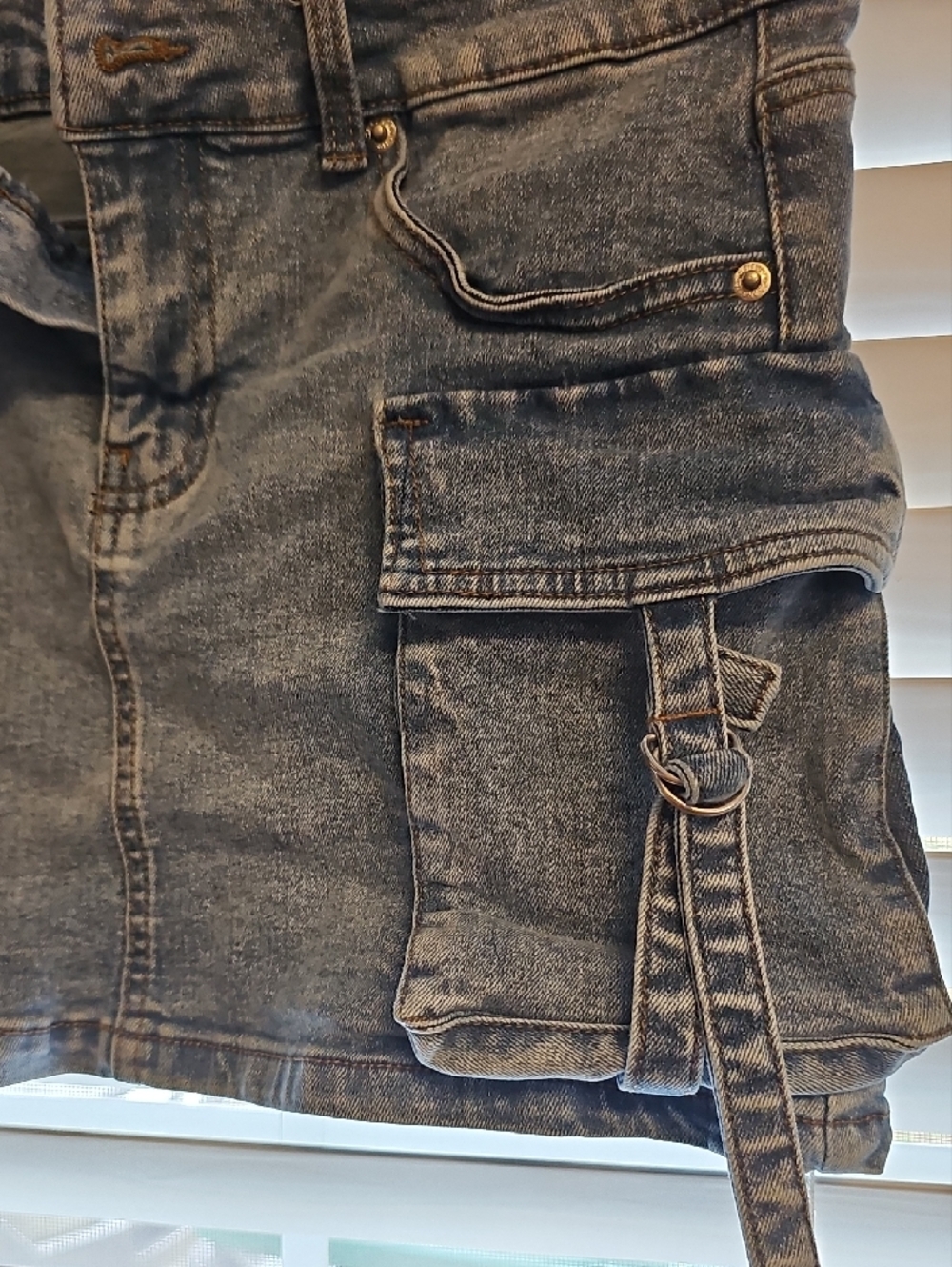 Blue Washed Cargo Mini Skirt with Utility Pockets (#84) - Picture 3 of 7
